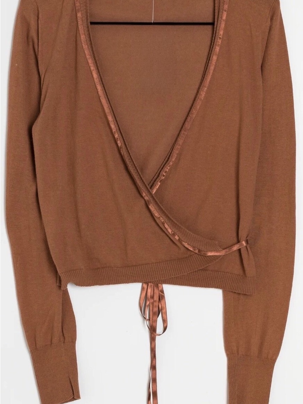 Stefanel Small Brown Wrap Cardigan Satin
Ribbon Tie Front Ballet Sweater